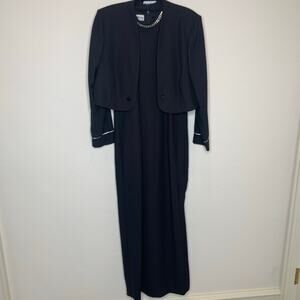 Vintage Karen Miller Maxi Dress Formal w Jacket Rhinestone Trimmed Sz 18